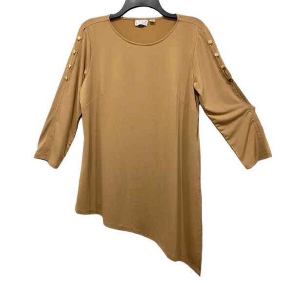 Joan Rivers Tops - Joan Rivers 3/4 sleeve asymmetrical hem gold button sleeve luxe knit top…